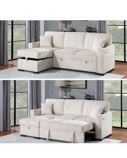 $380 . 2-P Convertible Sectional  Sleeper Sofa W/ Cupholder Sofa Storage & USB Ports  89”x 59”X36”H