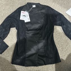 Women’s Giblors Italian Chef Jacket LUXSATIN – Black – Size S – New
