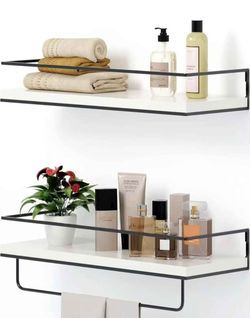 Bathroom floating shelf with hand towel rack, great for make up