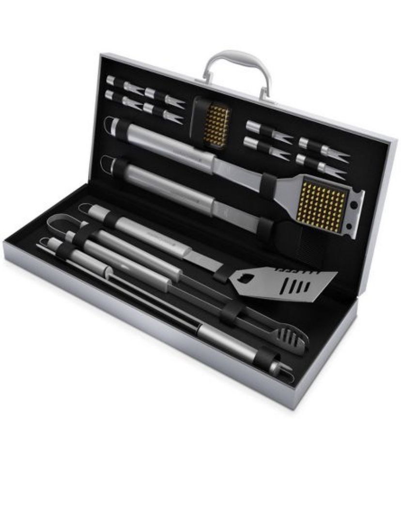 16-Piece BBQ Grill Accessories Set - Barbecue Tool Kit with Aluminum Case for Home Grilling - Great Gift for Birthday or Father’s Day by Home-Complete