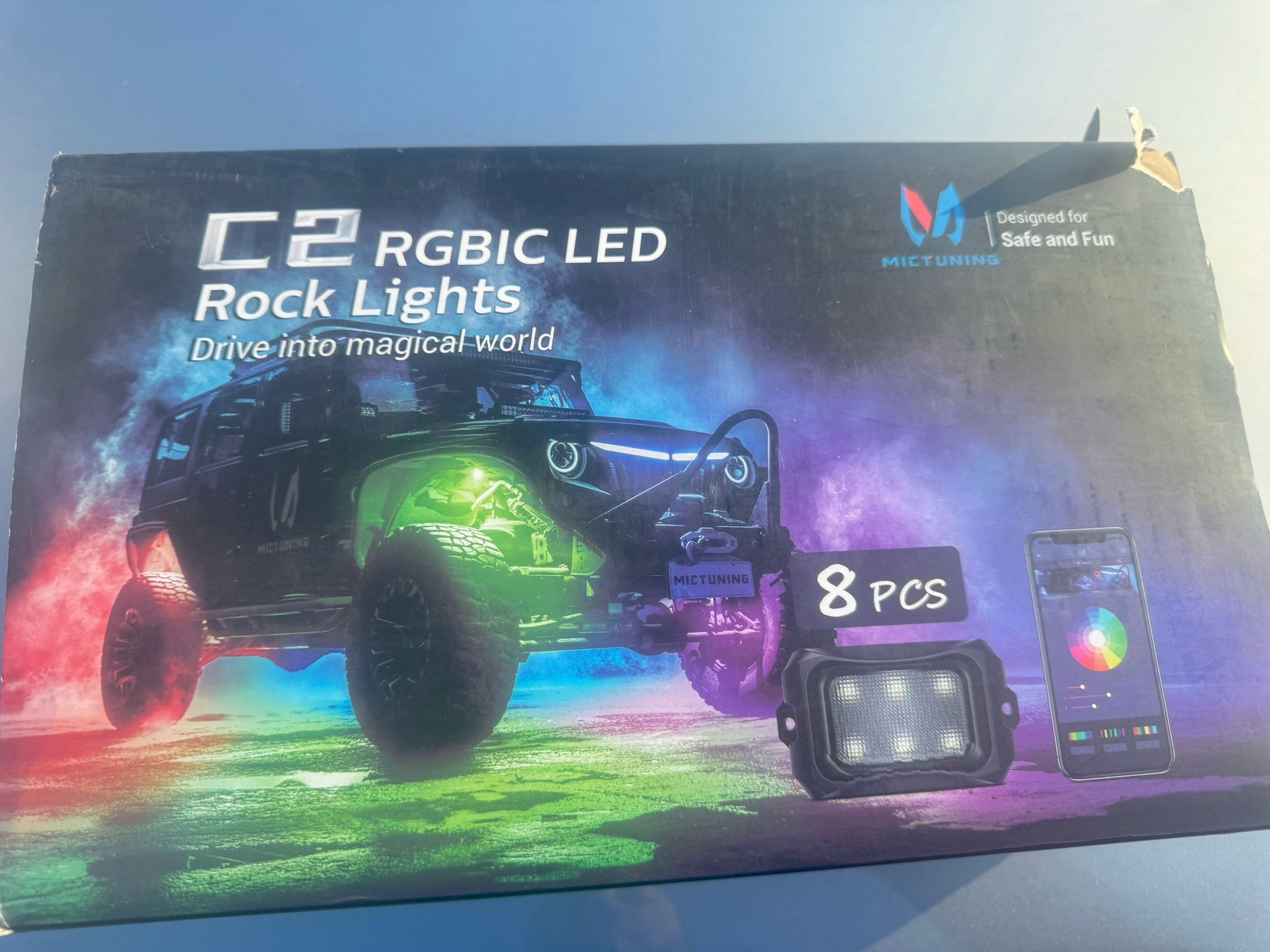 MICTUNING 2nd-Gen RGB LED Rock Lights with Bluetooth Controller, Timing Function, Music Mode - 8 Pods Multicolor Neon LED Light Kit