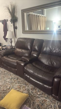Power Leather Recliner with Console. Please Read Description for more info