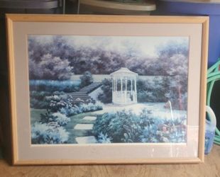 Wood FRAMED AND MATTED Wired print Gazebo Gardens Stone Walk Beautiful 