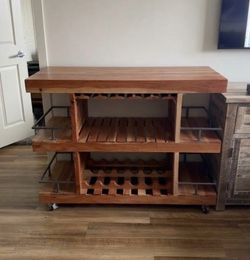 Solid Wood Bar Cart with Wine Glass & Bottle Holders