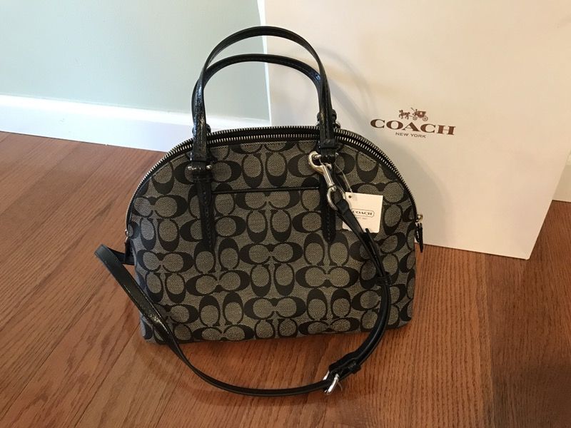 Grey and black authentic COACH two-way bag purse with box