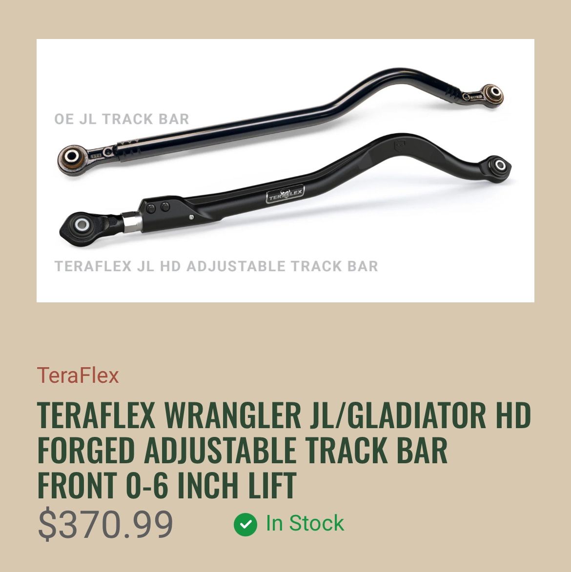 Jeep TERAFLEX WRANGLER JL/GLADIATOR HD FORGED ADJUSTABLE TRACK BAR FRONT 0-6 INCH LIFT