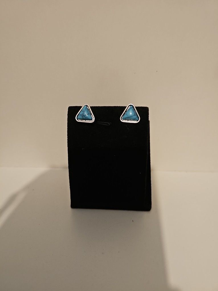 New Silver Turquoise Triangle Earrings 