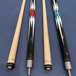 2 x Two-piece Pool Cues With Stand