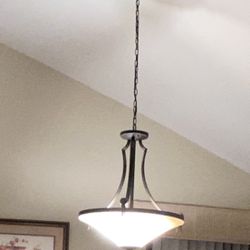 Hampton Bay  Commercial Electric 3-Light Rustic Iron Antique Ivory Glass Shade