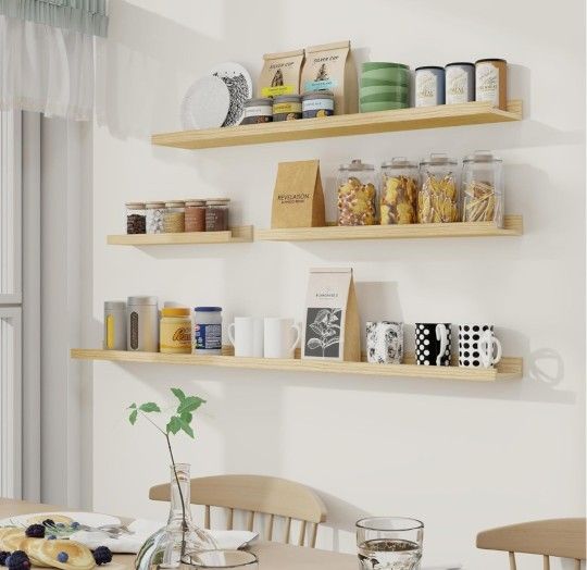Picture Ledge Shelf, 48 Inch Long Floating Shelves Set of 6, Picture Shelf for Wall with Lip, Large Nursery Book Shelves for Storage