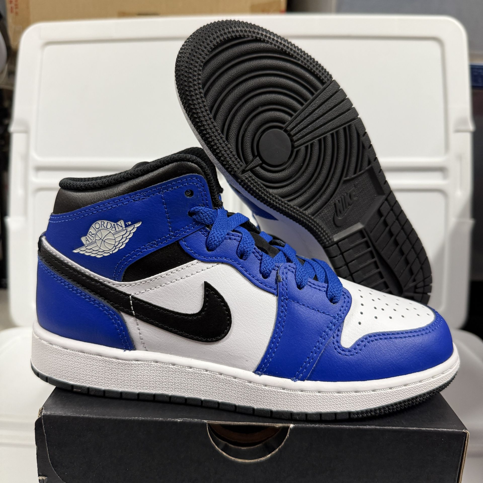  Size 4.5Y Kids Air Jordan 1 Mid (GS) Shoes Game Royal Black White