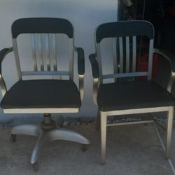 Two Vintage Aluminum Navy Office Chairs Furniture