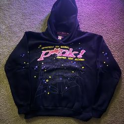 Sp5der Black Hoodie with Pink Logo – Streetwear Pullover