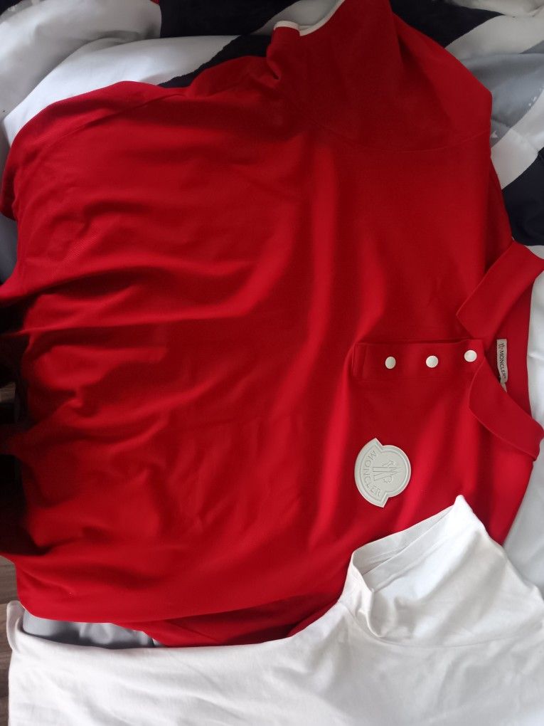 Red Moncler 3 Button Polo.