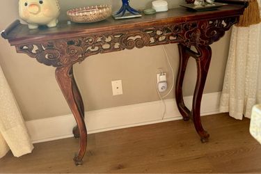 Carved Wood Asian-Style Narrow Console Table – 52.5” – $125