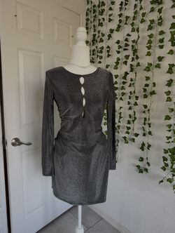Hollister Sparkling Gray Long-Sleeve Keyhole Mini Dress