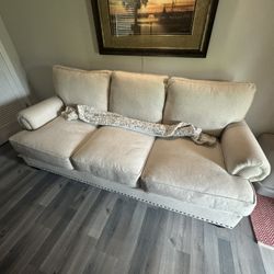 Upholstered Rolled Arm Sofa, Cream Linen Blend - Excellent Condition