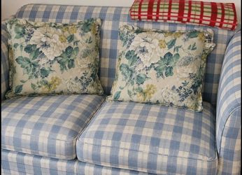 High-End Traditional Blue & White Plaid Sofa | English Country / Cottage Style