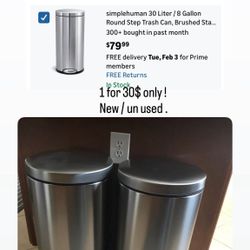 30 Liter / 8 Gallon Round Step Trash Can, Brushed Stainless Steel silver   New / un used   12.4" W x 15.1" D x 25.6" H - 36.3" with lid open  Pick up 