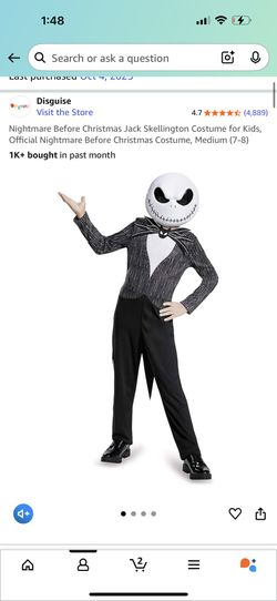 Jack Skelington Costume Size 7/8