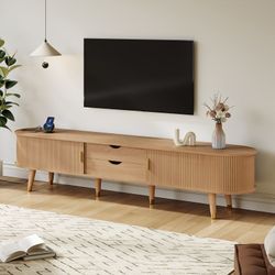 74.8-Inch Oval Fluted TV Stand with Charging Station - Natural