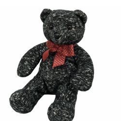 VTG Hallmark Heartline Teddy Bear Plush Marbled Black Knit Stuffed Animal 10”