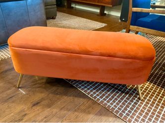 Orange Velvety Bench Seat with storage