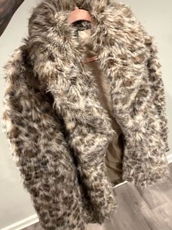 Faux Fur Coat Gray Brown Mottled