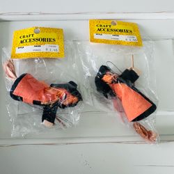 Set of 2 (New Old Stock in Package) vintage Halloween flying witch on broom ornaments  Made in Taiwan stickers are attached