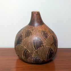 Folk Art Hand Carved Pictorial Gourd 16 Inches Tall Home Decor