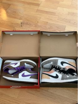 Air Jordan 1s low mocha, purple and wolf gray peach size 10