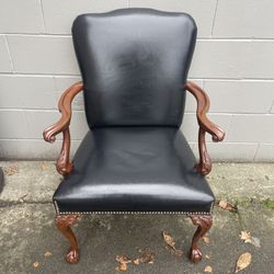 Vintage Black Leather Judge’s Armchair w/ Carved Claw Feet
