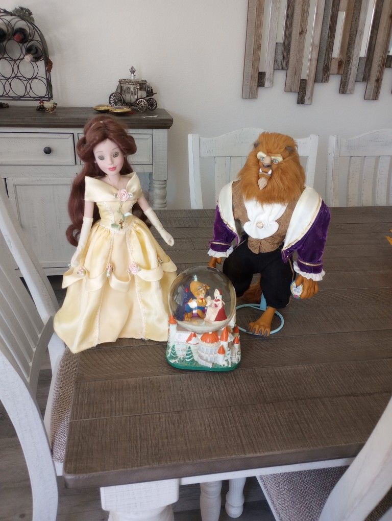 Disney Beauty And The Beast Musical Water globe Large Doll Set