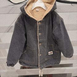 Thick boy’s jacket long sleeve top fleece coat denim outwear little boy size 4/5 years  Comes from pet free smoke free home  Good condition  Washed wi
