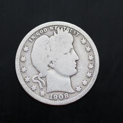 1908o Barber Silver American Quarter 