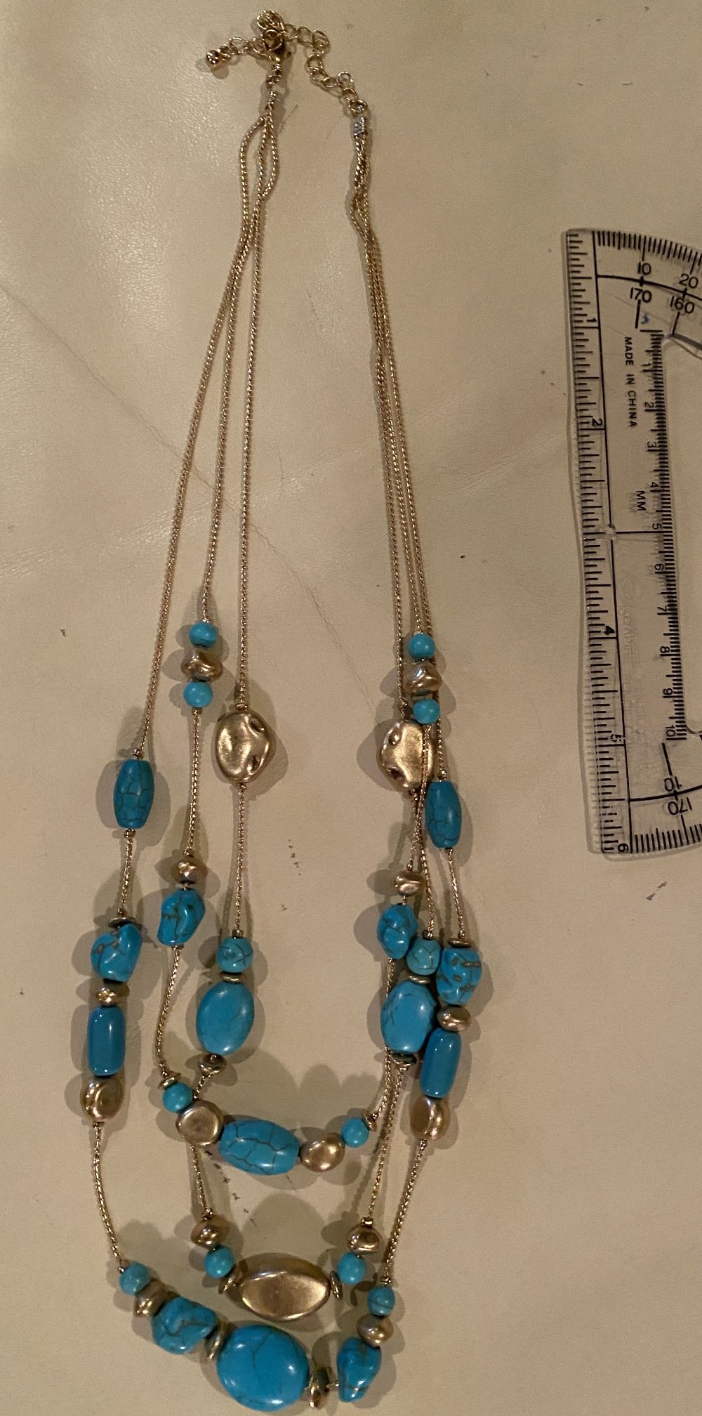 Triple strand Turquoise Necklace/Gold Beads