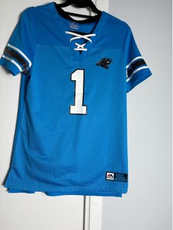 New Majestic Carolina Panthers Small Cam Newton Panthers Draft Him Shirt 2018 V-Neck Fan Fashion Lace  Up Jersey