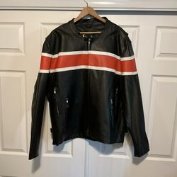 Mens Biker Leather Jacket W/Pull Out Liner 4XL 
