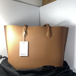 Brand New Quince Italian Leather Triple Compartment Shopper Tote Cognac $200