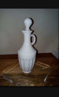 VINTAGE MILK GLASS JAR - CRUET WITH STOPPER 8"