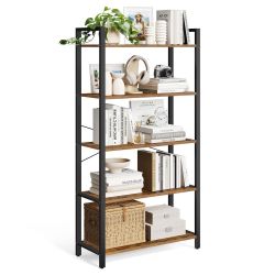 5-Tier Bookshelf, Bookcase with Shelves, Storage Shelf, Living Room Book Shelf, Industrial Style, Living Room, Home Office, Study, Rustic Brown and Ma