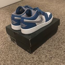 Blue, White, And Grey Air Jordan 1 Low Kids Size 5