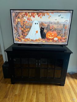 Crate & Barrel Black TV Stand with Glass Doors