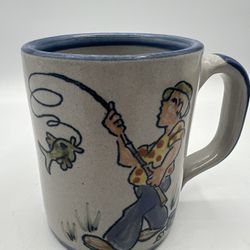 Vintage Louisville Stoneware Mug Male Fisherman With A Catch Coffee Cup USA 