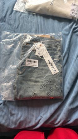 Purple jeans embossed denim mid indigo