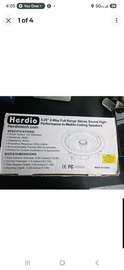 In-Ceiling Speakers 5.25 Inch Herdio 300W 2-Way Home Audio Speaker Pair