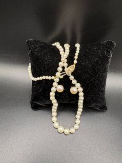 14K Gold Fresh Water Pearl Necklace with Matching 14K Gold Earring Set