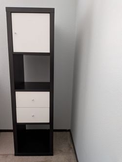 IKEA Kallax 1x4 Shelf (like new) — Black-Brown w/ Door & Drawer Inserts