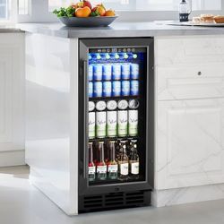 EUHOMY 130 Can Beverage Refrigerator Cooler, 3.2 cu ft Under Counter Drink Fridge with Glass Door & Touch Control, for Soda, Water, Beer & Wine, OPEN 