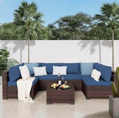 Newly Assembled Patio Furniture Set 7 Pieces Patio Conversation Set Outdoor Sectional Wicker Rattan